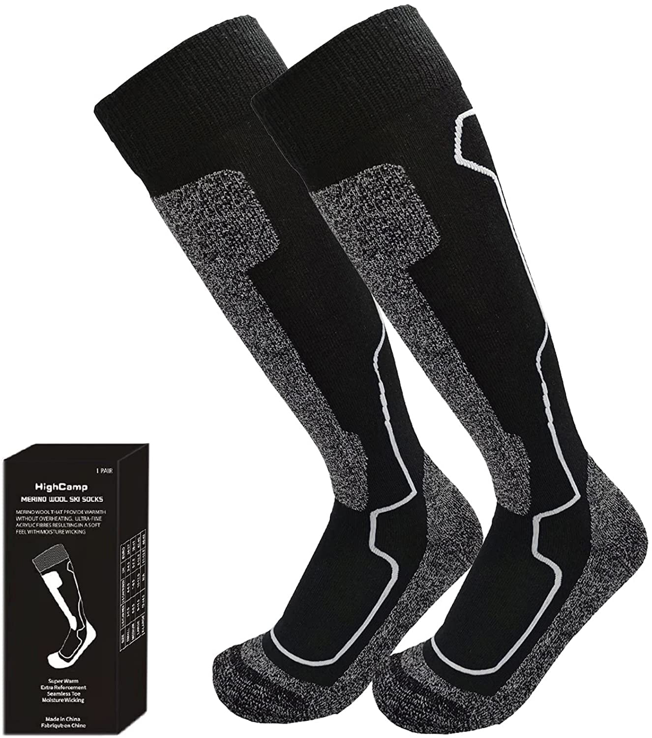 Merino Wool Ski Socks for Snowboarding Cold Weather Snow Winter Warm Knee High 