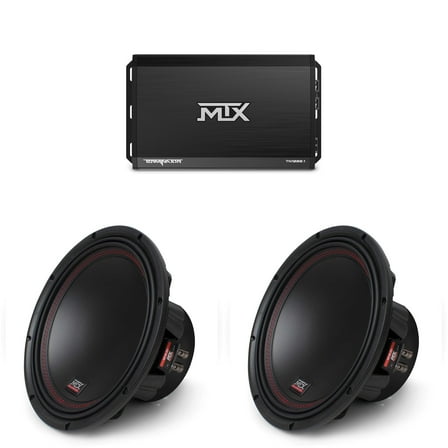 MTX TERMINATOR 1000-Watt RMS 1Ω Mono Block Class D Amplifier and Two MTX Audio 5510-44 55-Series 10" 400W RMS Dual 4-Ohm Subwoofer