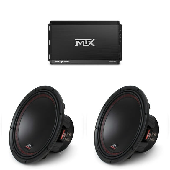 MTX TERMINATOR 1000-Watt RMS 1Ω Mono Block Class D Amplifier and Two MTX Audio 5510-44 55-Series 10" 400W RMS Dual 4-Ohm Subwoofer