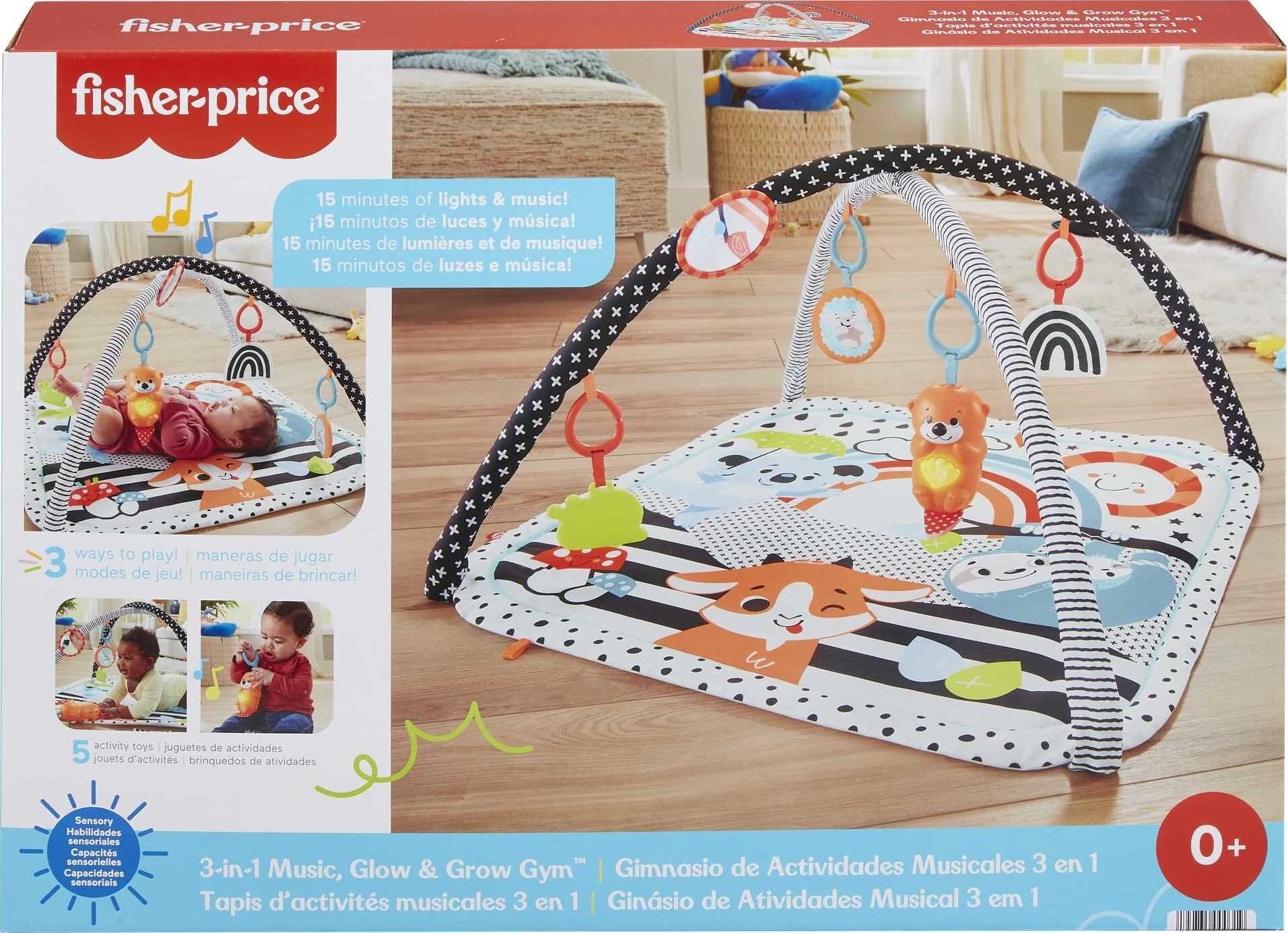 Fisher-Price 3-in-1 Music Glow and Grow Gym Infant Playmat with Lights & Removable Toys