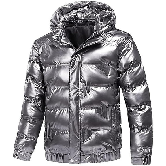 IROINNID Men's Hoodie Anorak Long Sleeve Solid Color Leisure Shiny Reflective Down Jacket Cotton Jacket