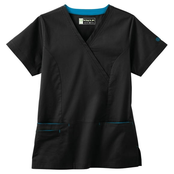 Bio Womens Stretch Mock Wrap Scrub Top, Style 19022