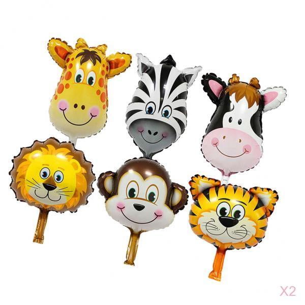 Paquete De 12 Decoraciones De Cumpleaños De De Animales Para Con Decoración De De Animales, Suministros Para Fiestas En Yuyangstore Globo de papel de aluminio con cabeza de animal del zoológico