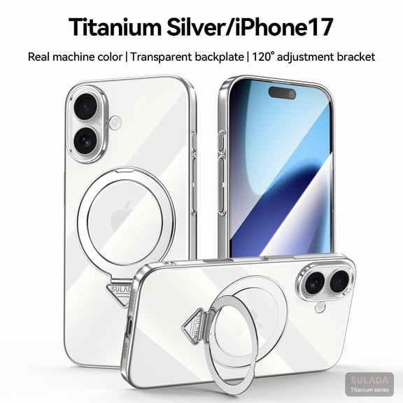 ELEHOLD Rugged Mag-Safe Case for Apple iPhone 17 with Magnetic Ring Kickstand Shock-Absorbent Lightweight PC TPU Protective Basic Case Cover 1,Silver