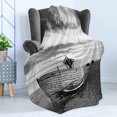 thumbnail image 4 of Shipwreck Soft Flannel Fleece Throw Blanket, Picture of a Dated Wooden Boat on Rocky Beach and Stormy Clouds in the Sky Air Image, Cozy Plush for Indoor and Outdoor Use, 50" x 70", Grey, by Ambesonne, 4 of 5