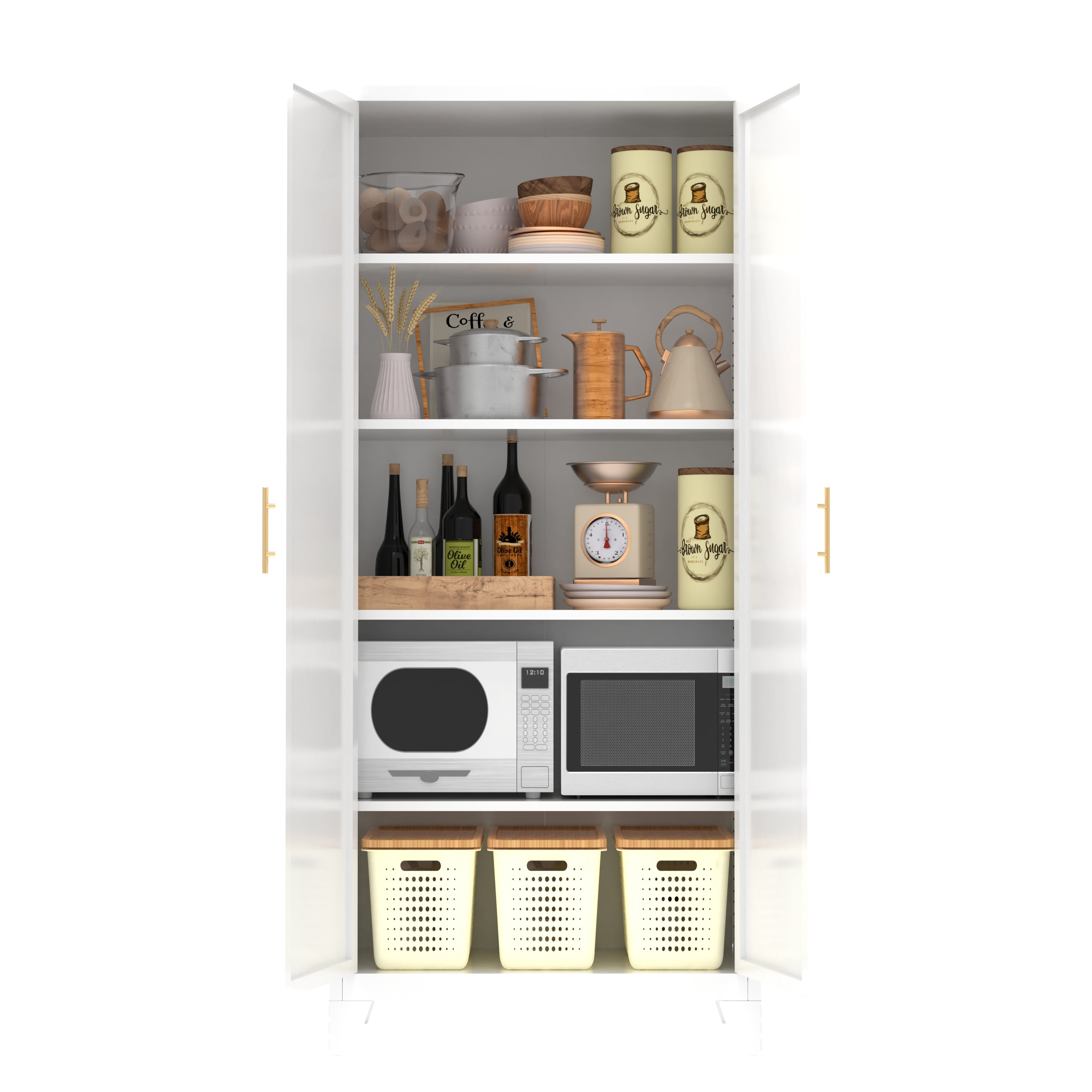 Tcbosik Floor Metal Cabinet with 2 Doors, 71"H Modern Bathroom Storage Cabinet with Adjustable Shelves, Floor Cupboard for Kitchen, Living Room, Dining Room, White
