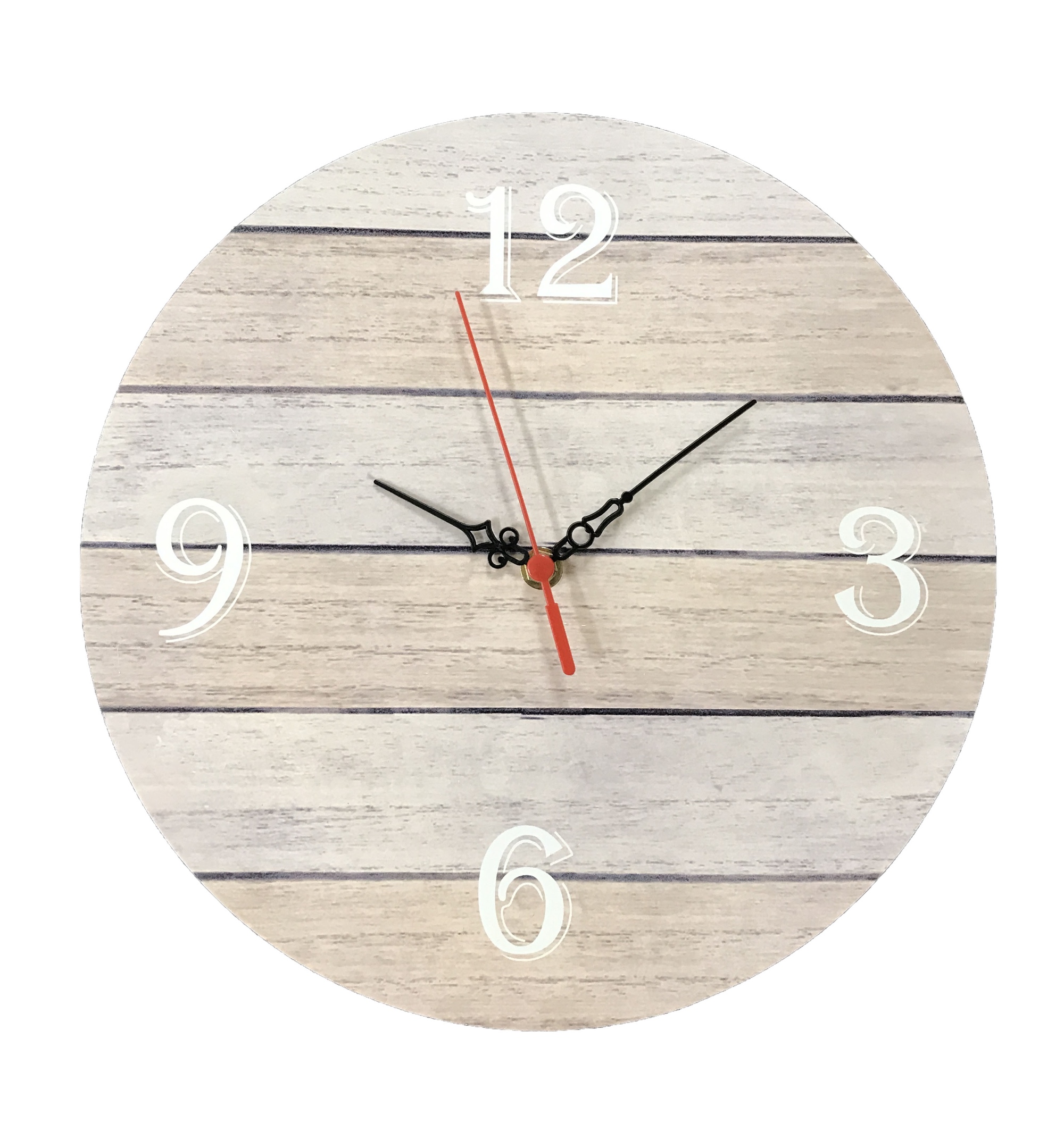 12" Solid Wood Quality Clock with Number 3, 6, 9, 12 on the clock face