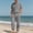 Gray, variant on mihongmao Summer Sweat Suits for Mens 2 Piece Plus Size Men's Solid Color Flax Solid Color Lapel Pocket Button Short Sleeve Shirt Casual Elastic Waist Drawstring Pocket Trousers Suit Army Green M