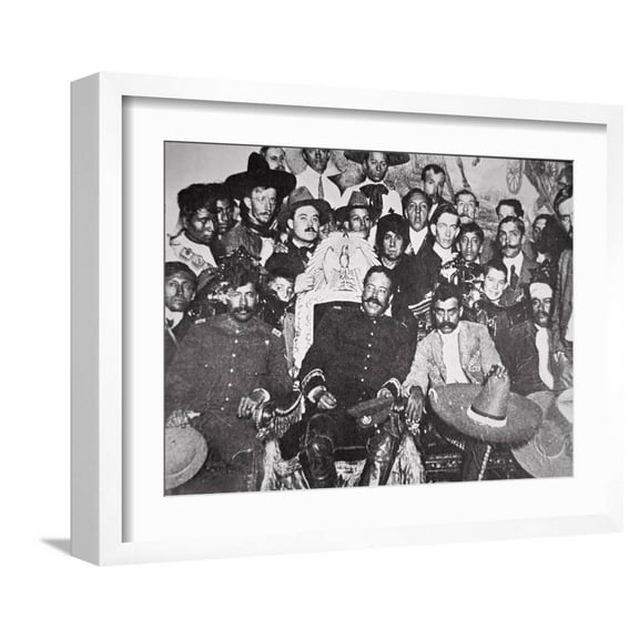Art.com General Pancho Villa and Emiliano Zapata with Comrades in the National Palace, Mexico City Photographic Print, White Frame Wall Art, 21" x 17"