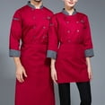 thumbnail image 2 of Lejafay Mens Womens Unisex Long Sleeve Chef Coat Double-Breasted Cook Jacket Restaurant Kitchen Red 3XL, 2 of 5