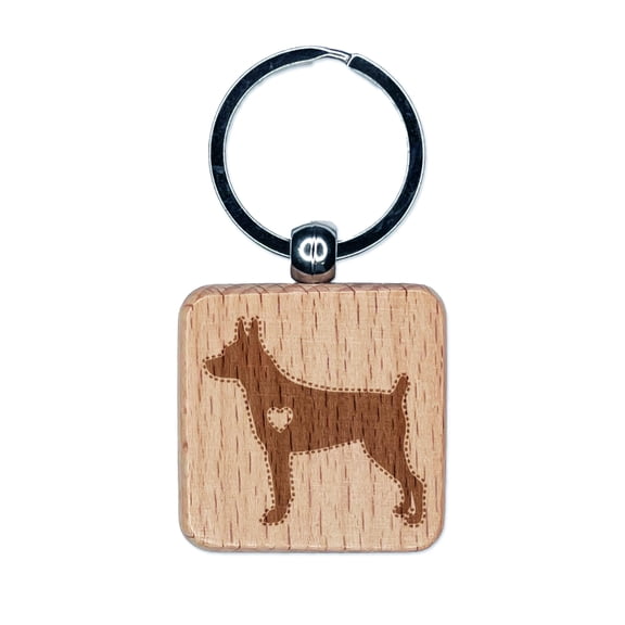 Rat Terrier Dog with Heart Square Keychain Charm Tag - Engraved Wood