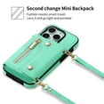 thumbnail image 2 of Decase Phone Case for iPhone 15 Pro Zipper Wallet Cover with Card Holder Slot Shoulder Crossbody Strap Long Lanyard Leather for Women Men,Cyan, 2 of 9