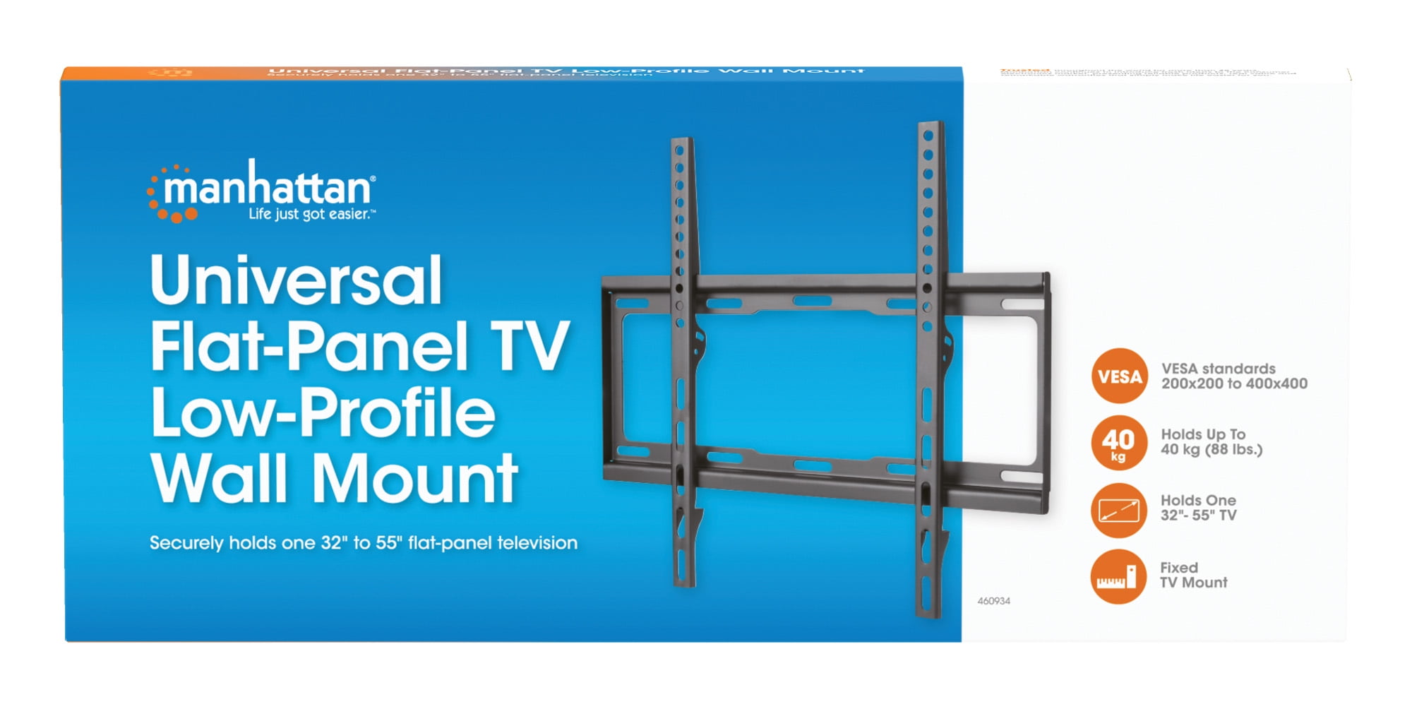 Manhattan Low-Profile Fixed 65" TV Wall Mount | VESA Compatible, Heavy-Duty Steel, Ideal for Home & Office, Holds up to 88 lbs - 460934