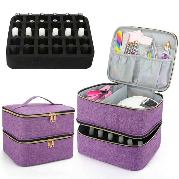 Nail Polish Organizer Case ,Double Layers Nail Polish Storage Bag Holds 30 Bottles Cosmetic Bag ,Gift for Manicurist, Home Storage, Travel