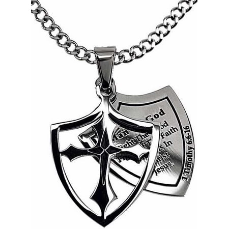 Necklace-2 Pc Shield Cross-Man Of God (1 Tim 6:11) (20)