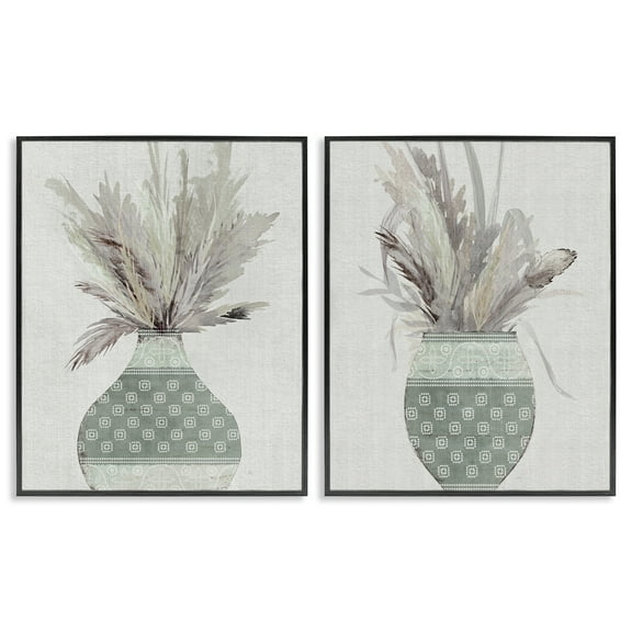 Stupell Industries Boho Rustic Plant Vases Plants & Flowers Painting Black Framed Art Print Wall Art, 11 x 14, Set of 2