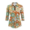 thumbnail image 2 of Uorisanigo Hippie Flower Athletic Polo Workout Tops for Women Casual Versatile Women's Dry-Fit Golf Polo Shirts Fashion 3/4 Roll Sleeve Zip Up Collar Outing Wear for Workout Sports, 2 of 7