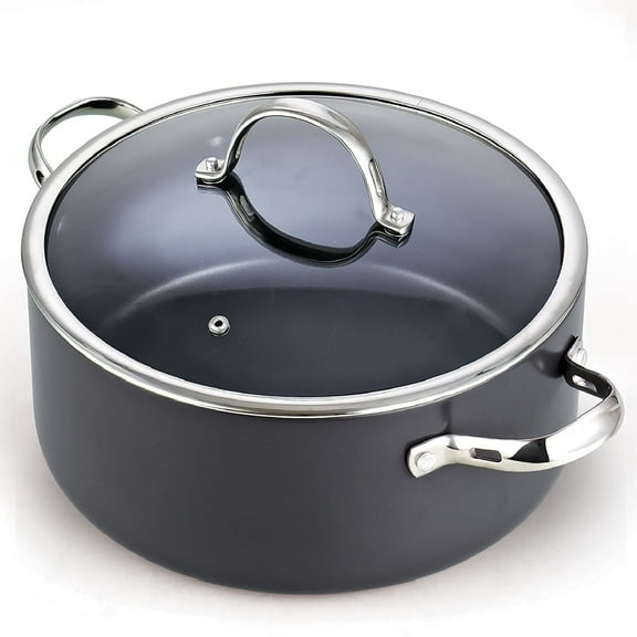 Cooks Standard Hard Anodize Non-Stick Dutch Oven 7 QT Casserole Stock Pot with Lid, Nonstick Deep Frying Pan Skillet, Black