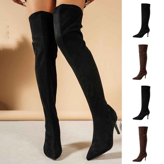 Womens Boots Over The Knee Stiletto Heels Pointed Toe Womens Tall Boots Winter Comfortable Warm Fashion Booties for Commute Outdoor Wedding Party