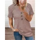 thumbnail image 2 of Camiseta de manga corta con cuello en V de encaje calado para mujer, Tops elegantes con decoración de tres botones, camisetas informales para viajeros de oficina, 2024, 2 of 4