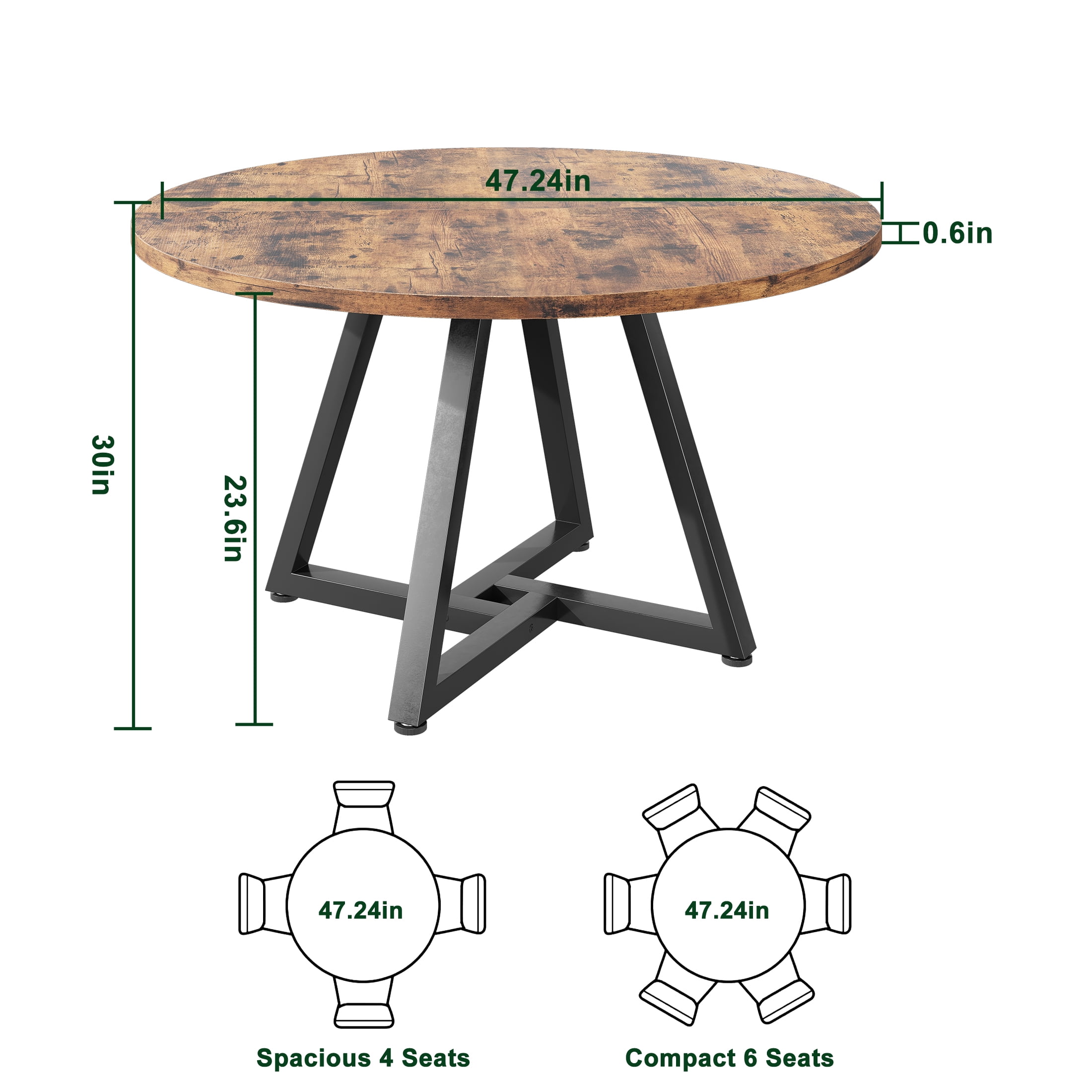 Hijob 47 Inch Rustic Round Dining Table, Circle Dining Table for Dining Room, Home(Only Table)