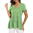 thumbnail image 1 of Camiseta estilo Babydoll suelta con cuello en V y manga corta con volantes para mujer, informal, para verano, 1 of 6