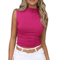 thumbnail image 1 of Camiseta corta Tankaneo para mujer, sin mangas, cuello alto, rosa roja, 1 of 5