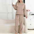 thumbnail image 2 of sususu Matching Sets Women Clothing,Sweat Set Women Solid Casual Striped Flannel Wear Pajamas Set Comfortable Soft Warm Home Outfit Cozy Two Piece Ensemble - Khaki, 2 of 3