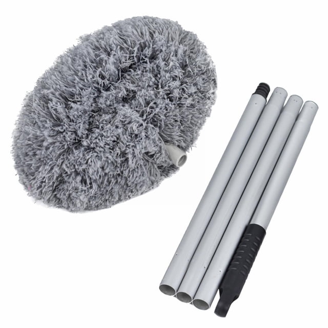 Plumeau en Toile d'Araignée avec Perche d'Extension, Tête de Plumeau à Poils Rigides avec Manche en Acier Inoxydable Ajustable, Brosse Légère pour Plafond Haut pour l'Extérieur et l'Intérieur, Bleu, 55,11 Po