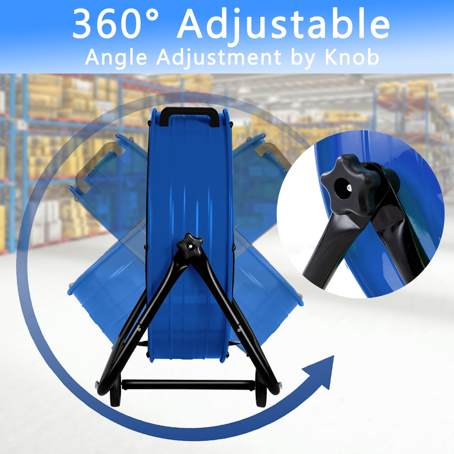 24"Industrial Fan High Velocity,Heavy Duty Drum Fan up to 8100CFM,3-Speed & 360°Adjustable,Ideal for Home, Garage, Indoor/Outdoor Use, Blue