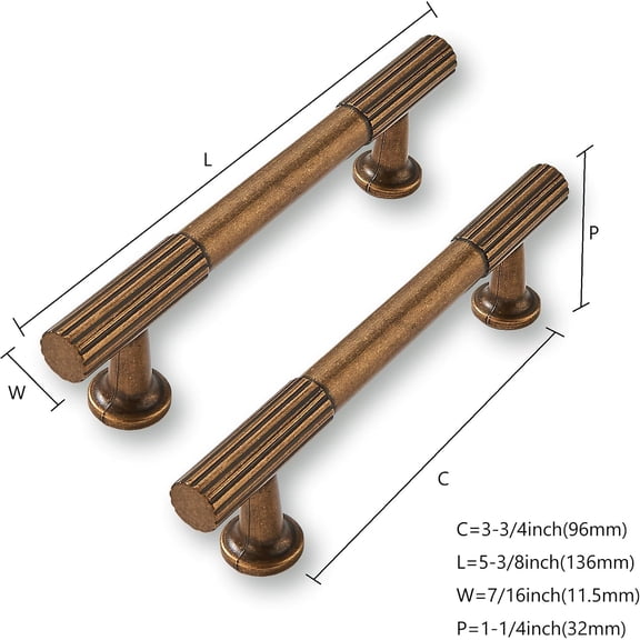 XZHANH-5 Pack 3-3/4inch(96mm) Center to Center Antique Brass Cabinet pulls Solid Heavy-Duty Kitchen Cabinet Handles Drawer Pulls Cupboard Hardware for Cabinets