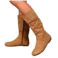 thumbnail image 6 of Women’s Plus Size Round Toe Side Zipper Mid Calf Boots, Low Heel Comfort Mid Shaft Boots, Versatile Casual Winter Boots for Wide Feet Women Brown 8.5, 6 of 7