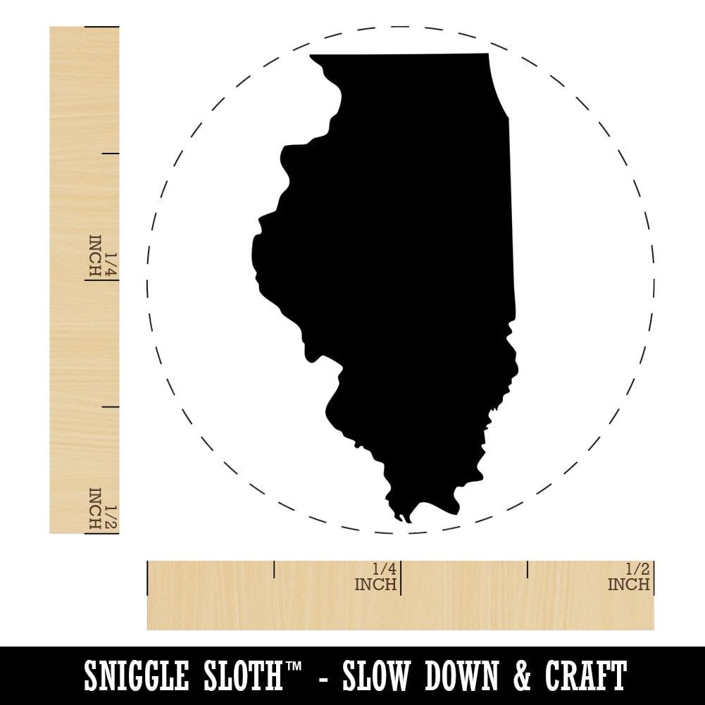 Illinois State Silhouette Self-Inking Rubber Stamp Ink Stamper - Fuchsia Ink - Mini 1/2 Inch