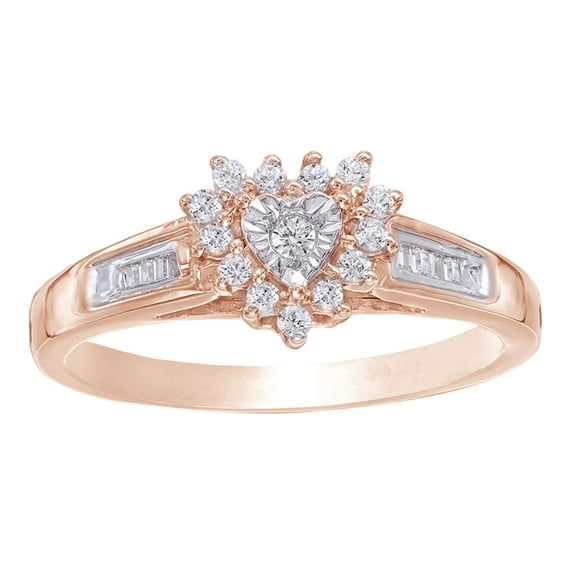 AFFY White Natural Diamond Heart Frame Promise Ring in 10k Rose Gold