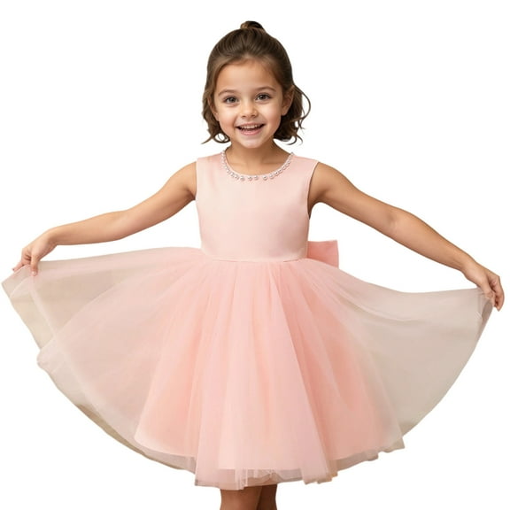 AWZXDE Girls Dresses Backless Design With Bowknot Style For Parties Elegant And Comfortable Mesh Tutu Dress For Toddler Long Dresses Pink,D