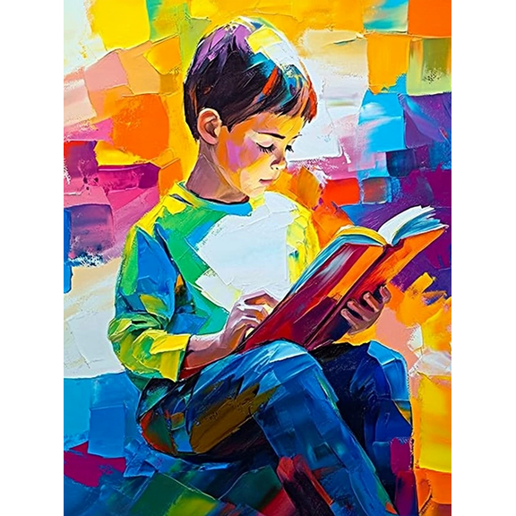 Colorful Boy Reading Canvas Painting, Suitable for Living Room, Bedroom, Office, Study, and Library Decoration.