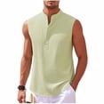 thumbnail image 2 of BLTIBY Mens Sleeveless Henley Tank Tops Stand Collar Muscle Solid Button Shirts Summer Casual Beach Hippie Pullover Blouse Army Green L, 2 of 6