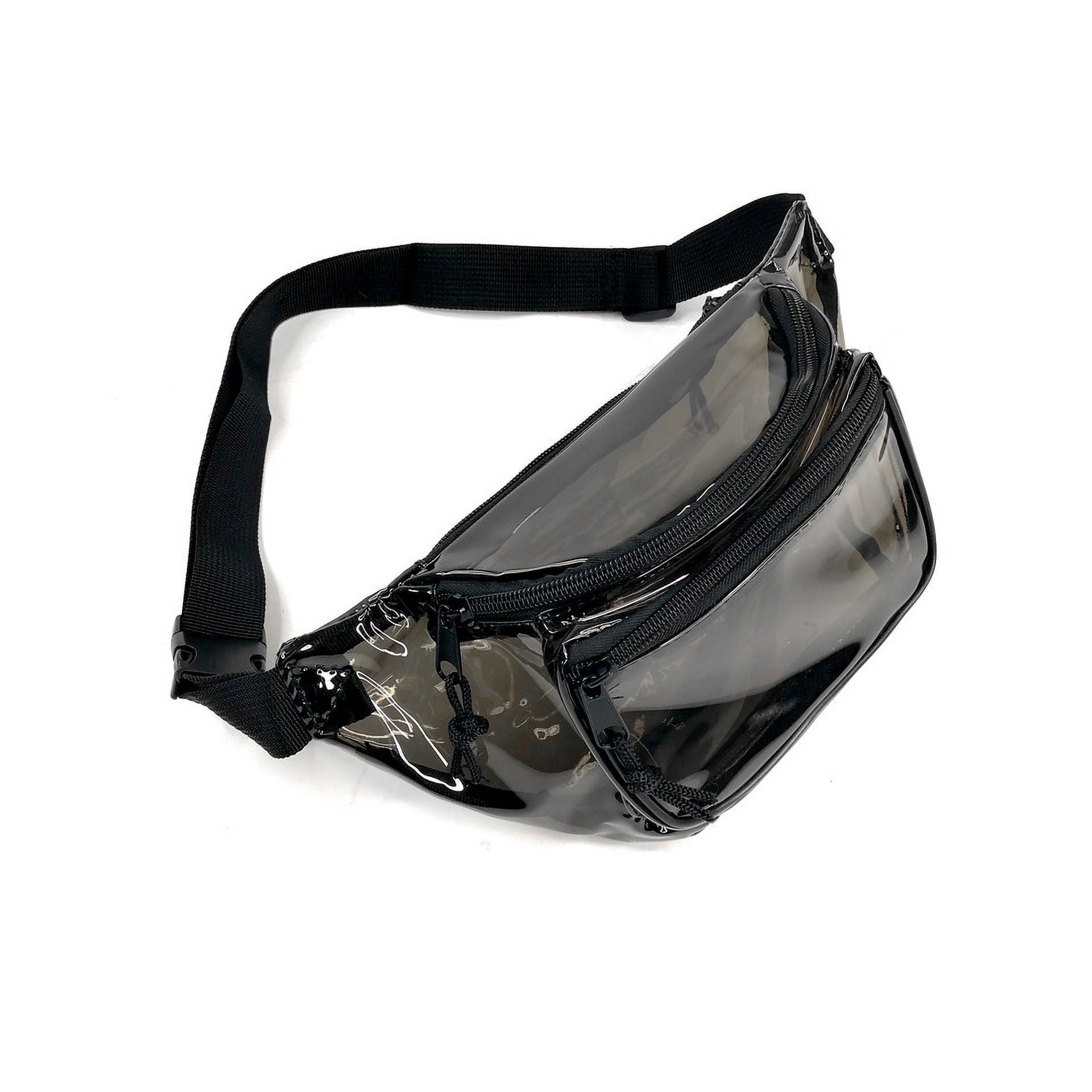 Clear Black Anti-Theft 3-Zipper PVC Fanny Pack with Black Trim for Music Festivals & Raves