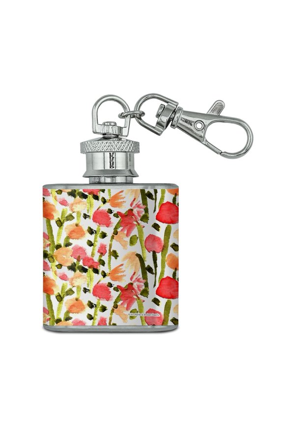Field of Painted Flowers Stainless Steel 1oz Mini Flask Key Chain