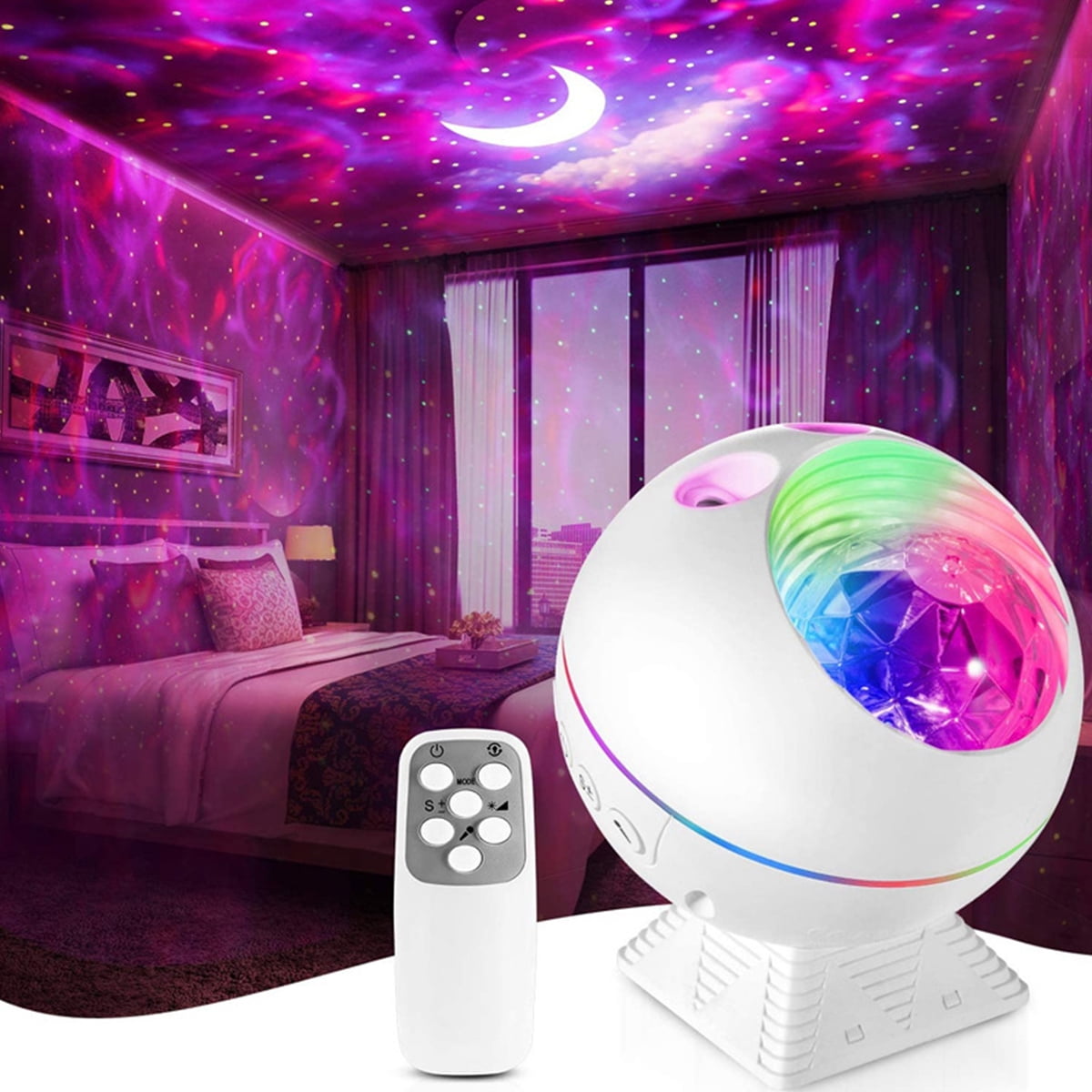 Dynamic Projection lamp,LED Light Projector for Bedroom,6 Colors Mode Starry Sky Projector,with Built-in Music,for Living Room,Party,Room 