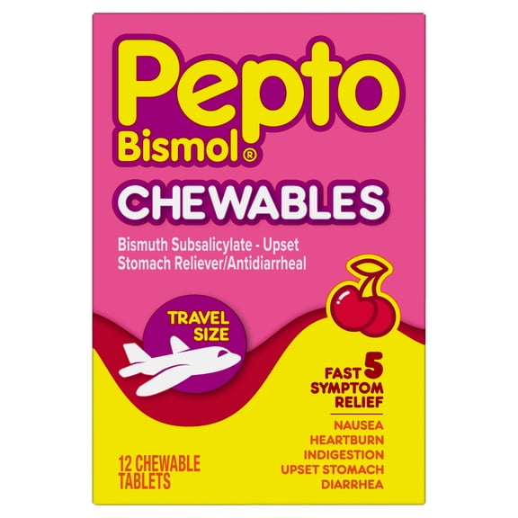 Pepto Bismol Chewable Tablets, Upset Stomach Relief, Anti Diarrheal, Cherry, 12 Count