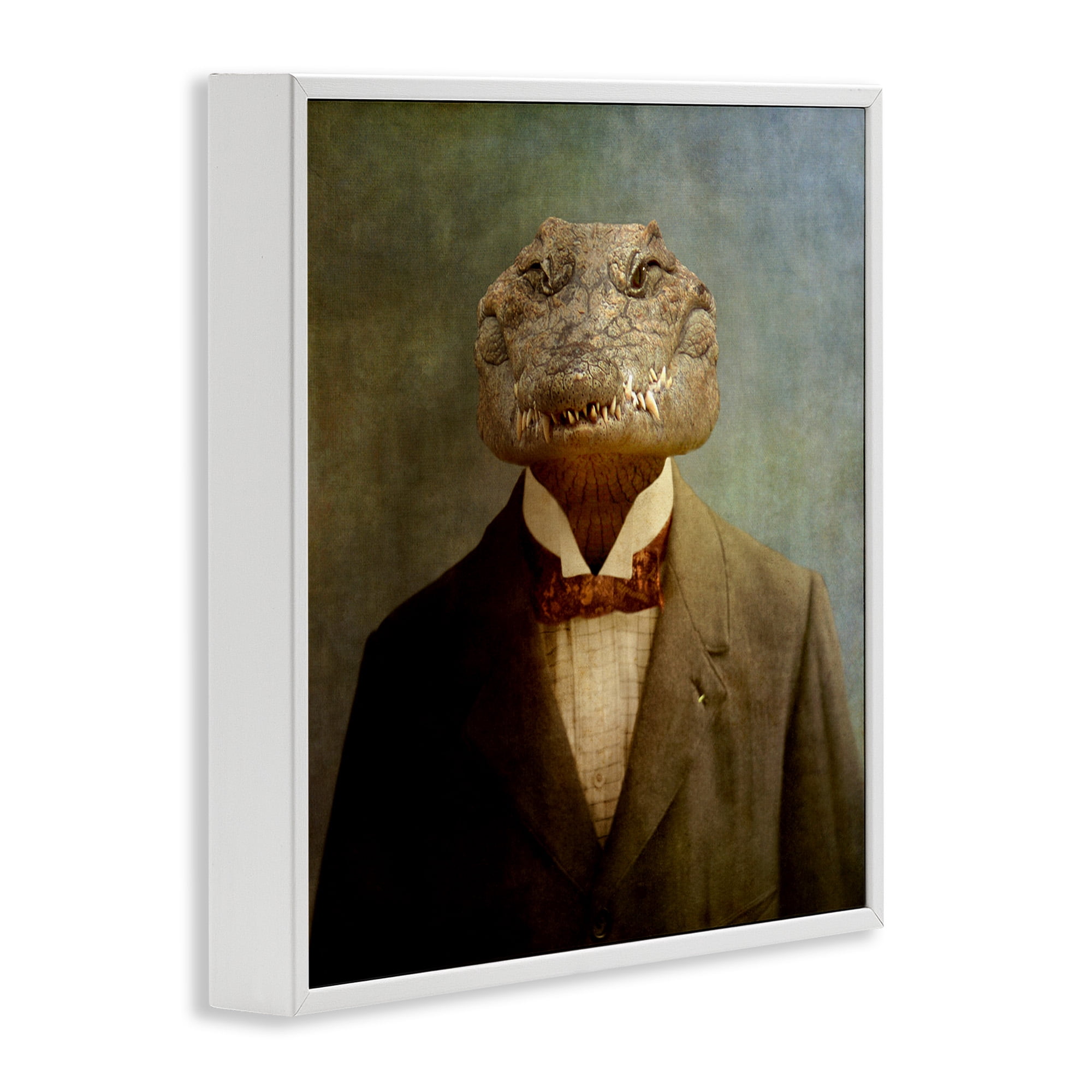 Stupell Industries Alligator in Business Suit Animals & Insects Painting White Framed Art Print Wall Art, 24 x 24