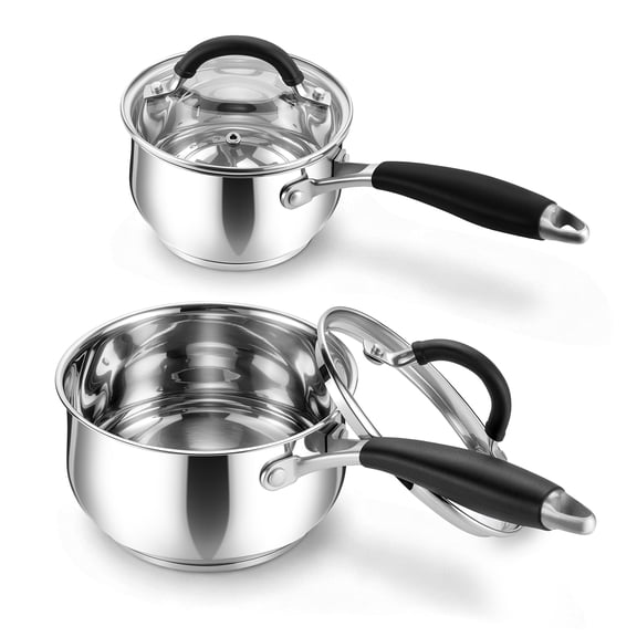 Walchoice 2 & 3 QT Saucepan Set, Tri-Ply Base Stainless Steel Saucepan with Lid, Small 2 and 3 Quart Sauce Pot with Stay-Cool Handle, Compatible with All Stoves, Non Toxic & Dishwasher Safe