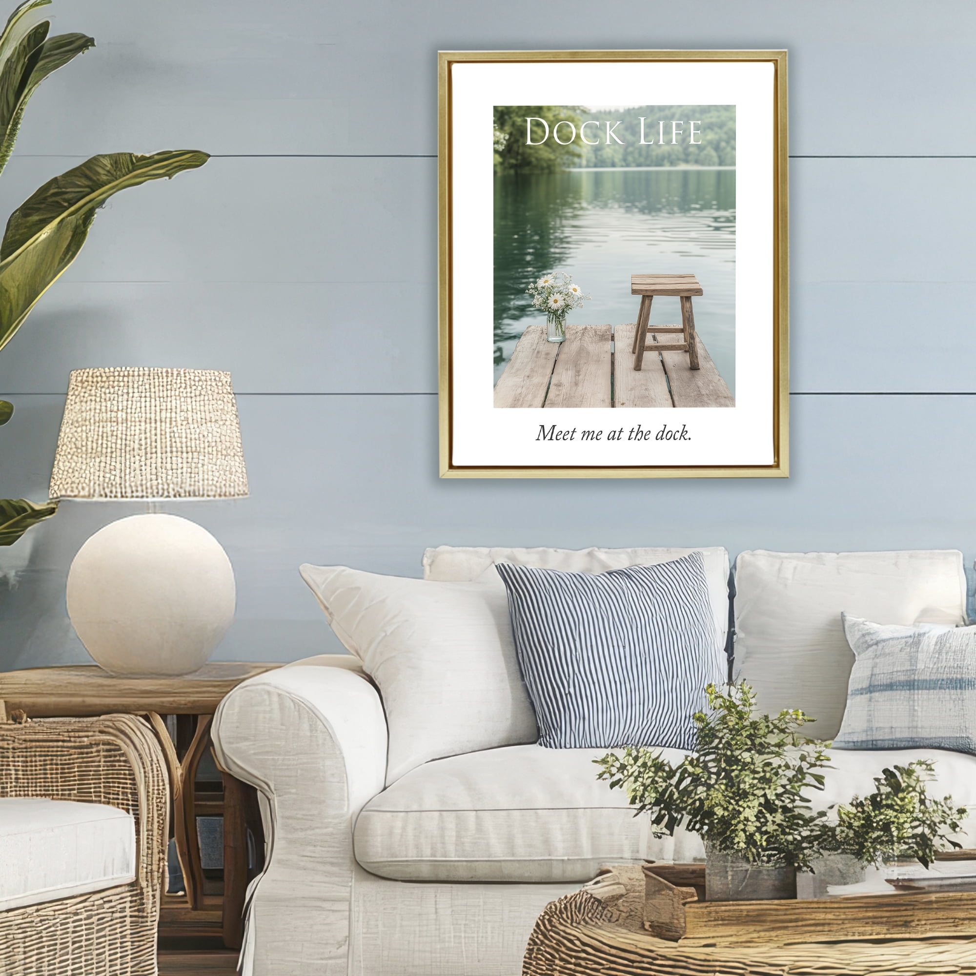 Stupell Industries Dock Life Calming Scenery Gold Framed Floater Canvas Wall Art, design by A Barefoot Stylist