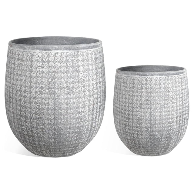 Worth 12" and 14.5" Round Planters, Magnesium Oxide Cement Plant Pots, Grey