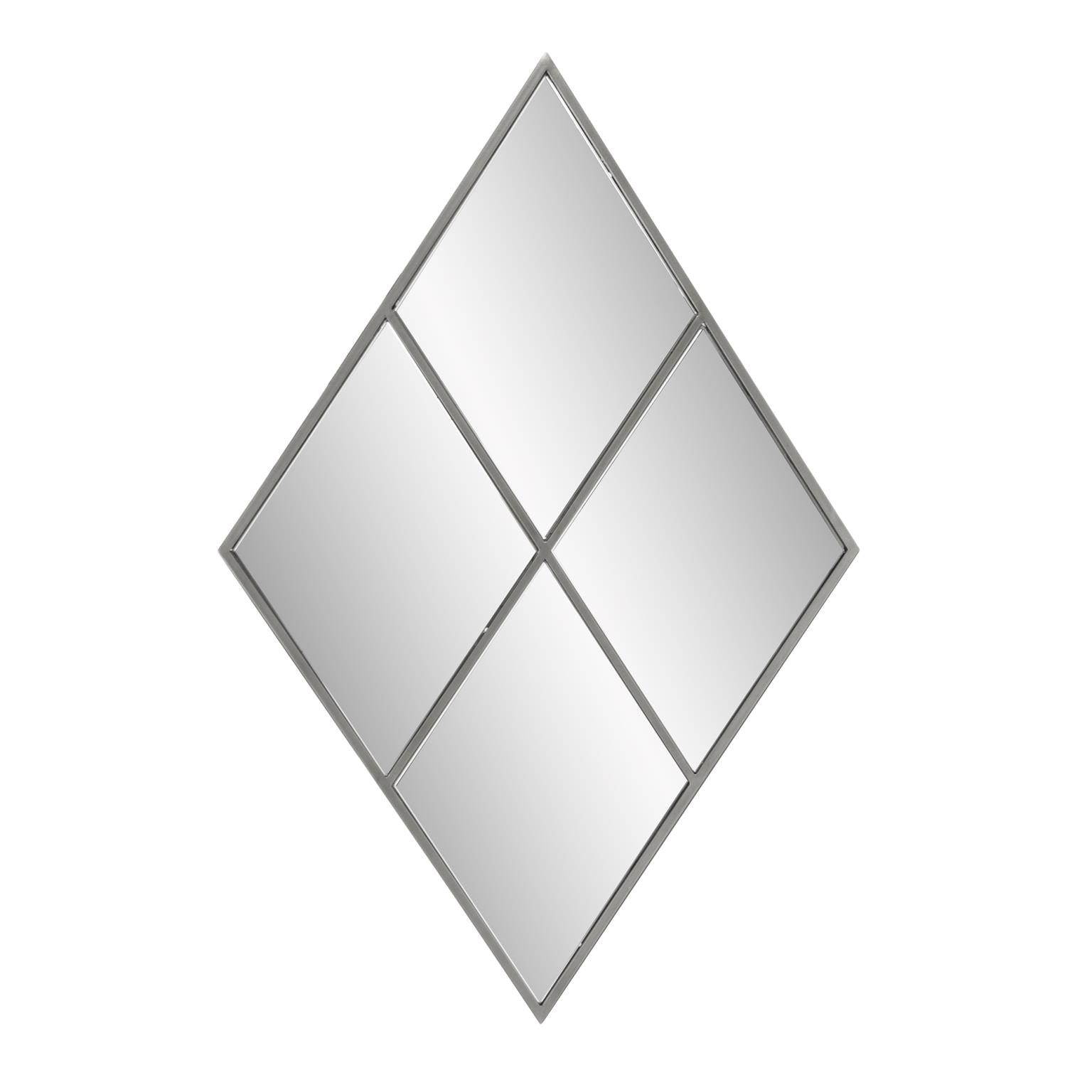 Tyler Dillon Diamond Wall Mirror with Silver Metal Windowpane Frame - 23.1/2 x 35.1/2" x 1""