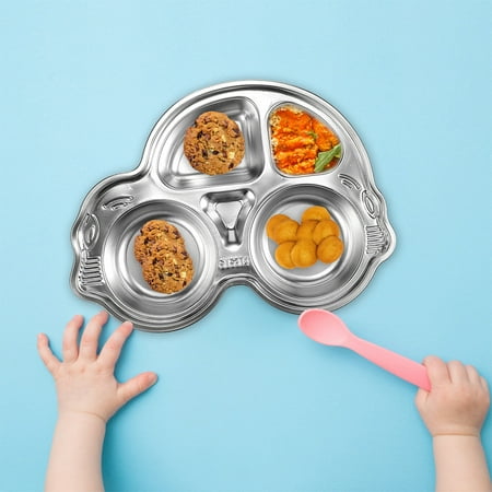 

FRCOLOR Stainless Steel Divided Food Plate for Kids with Compartments Safe and for Home Use 9.8 x 6.3 Inches