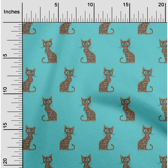 oneOone Cotton Cambric Fabric Cat Ikat Printed Craft Fabric BTY 56 Inch Wide