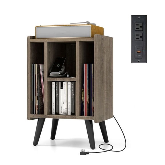 Vinyl Record Storage Turntable Stand with 4 Open Shelves