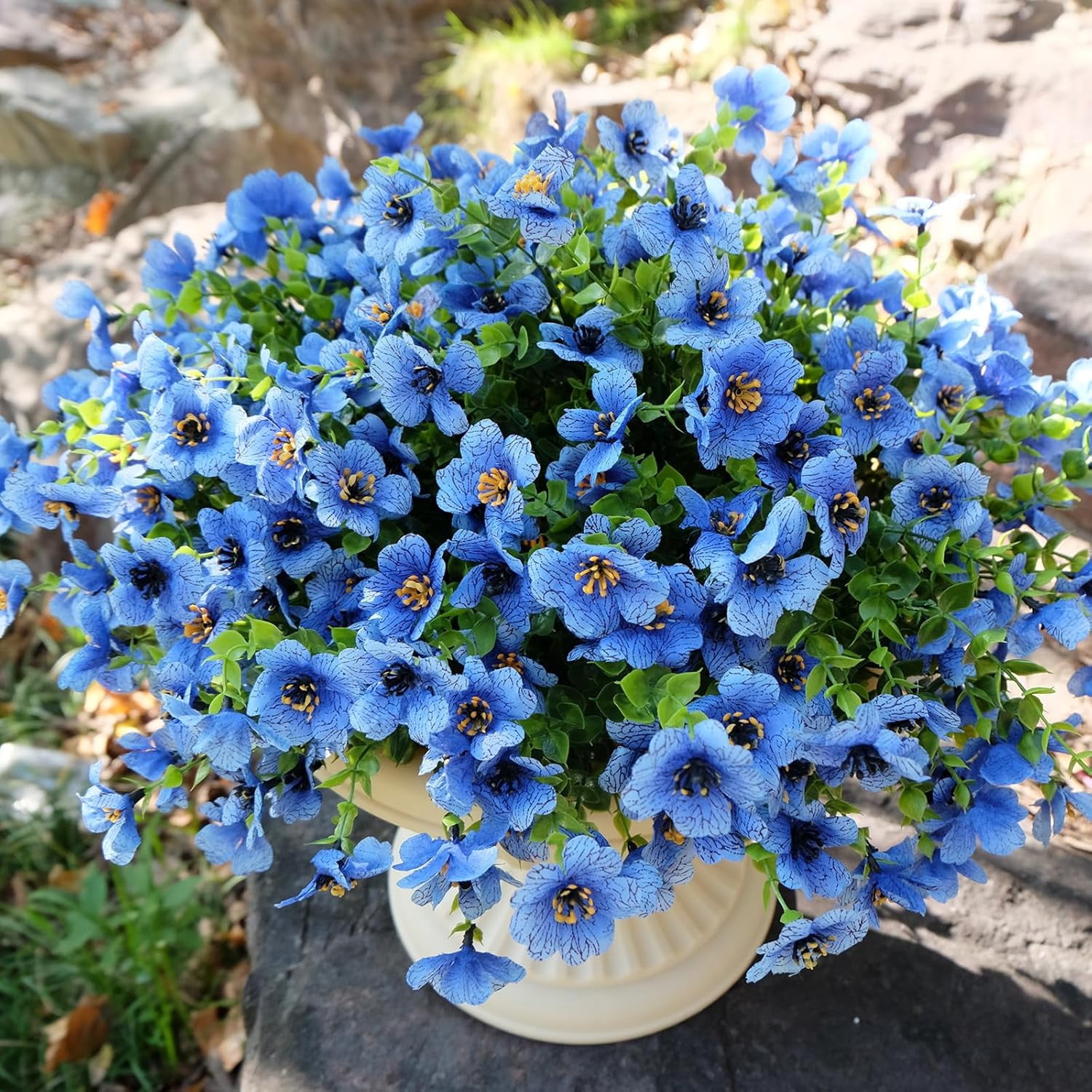 Artificial Flowers for Outdoors, 6 Bundles Artificial Plants & Flowers Outdoor, UV Resistant Faux Flowers Outdoor Fake Flowers for Outside Porch Window Box Decoration